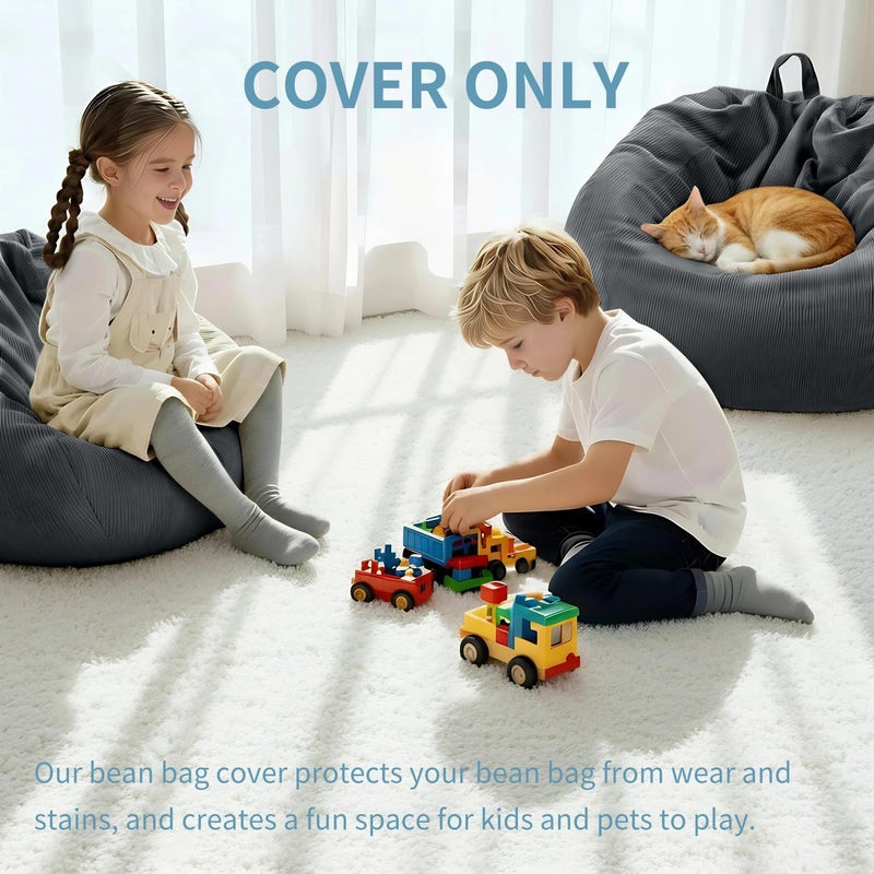 Nobildonna 3 ft Bean Bag Chair Cover (No Filler) 35"Ã—43" Large Stuffed Animal Storage Bean Bag Washable Big Beanbag Chair Cover Premium Corduroy Bean Bag Cover for Adults,Kids,Dark Grey 300L - Image 5